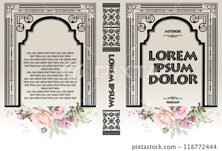 Ornate leather book cover and Old retro ornament frames. Royal Golden style design. Historical novel. Oriental style Vector illustration. Hand drawn illustration 118772444