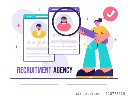 Recruitment Agency Vector Illustration featuring Managers Selecting Candidates Employee for Various Job Positions or Other Organizations 118773329