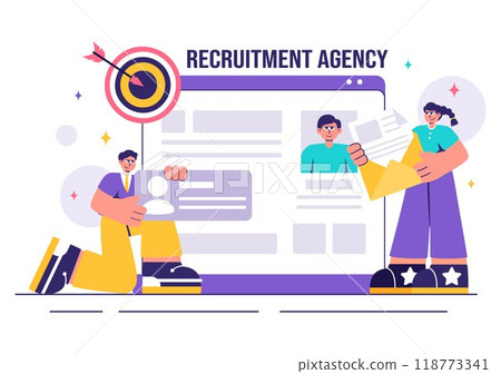 Recruitment Agency Vector Illustration featuring Managers Selecting Candidates Employee for Various Job Positions or Other Organizations 118773341