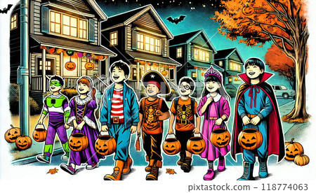 <Illustration>Children dressed up for Halloween <Illustration>Children dressed up for Halloween 118774063