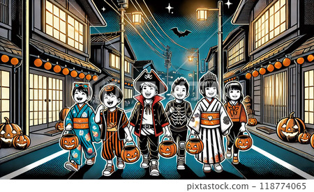<Illustration>Children dressed up for Halloween 118774065