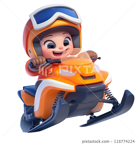 AI-generated item. 3D cartoon boy on snowmobile isolated on transparent background. AI-generated item. 3D cartoon boy on snowmobile isolated on transparent background. 118774224