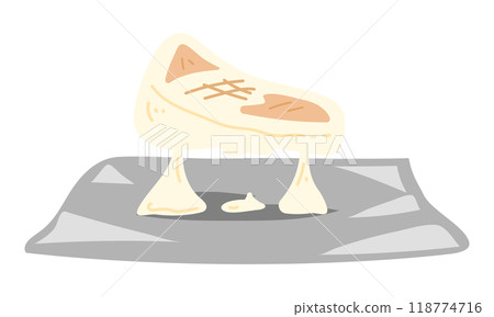 Illustration of mochi stuck to aluminum foil 118774716