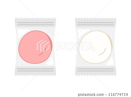 Illustration of individually wrapped red and white mochi 118774719