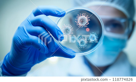 科學家拿著含有病毒的培養皿 118774826