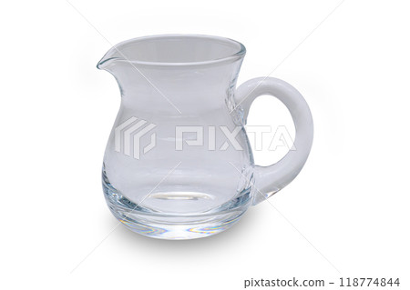 Closeup view of empty single small glass jar. Closeup view of empty single small glass jar. 118774844