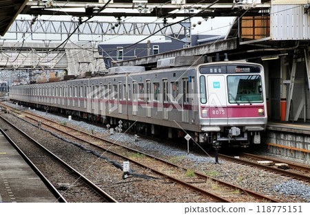 Hanzomon Line 8000 series stops at the abandoned Kasukabe Station, old platform 1 Hanzomon Line 8000 series stops at the abandoned Kasukabe Station, old platform 1 118775151