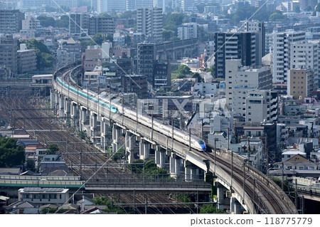 JR East Shinkansen, Oji Station north side, overhead view from train view spot JR East Shinkansen, Oji Station north side, overhead view from train view spot 118775779