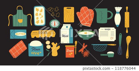 Baking tools and ingredients set of illustration 118776044