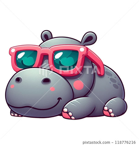 Cute hippopotamus with Christmas clipart watercolor Cute hippopotamus with Christmas clipart watercolor 118776216