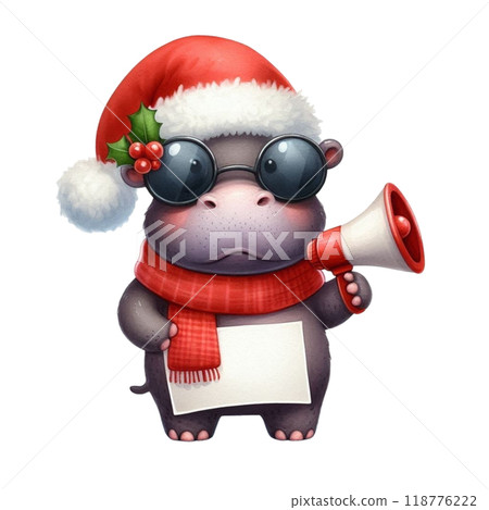 Cute hippopotamus with Christmas clipart watercolor  118776222
