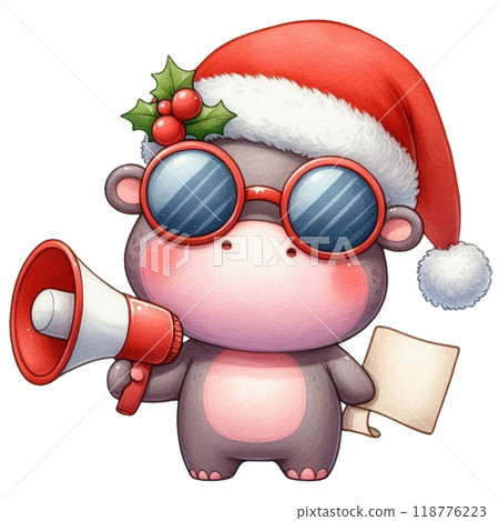 Cute hippopotamus with Christmas clipart watercolor  118776223