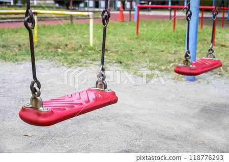 Red swing park playground equipment child-rearing image 118776293