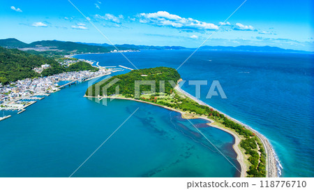 Aerial photography of the blue sea including the remains of Takasaki Battery, which was used to defend the Kita Strait on Narugashima Island, Awaji Island, taken with a drone Aerial photography of the blue sea including the remains of Takasaki Battery, which was used to defend the Kita Strait on Narugashima Island, Awaji Island, taken with a drone 118776710