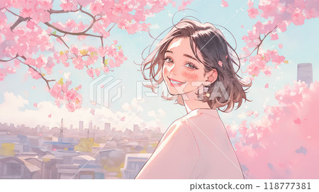 Cherry blossoms and a young woman Cherry blossoms and a young woman 118777381