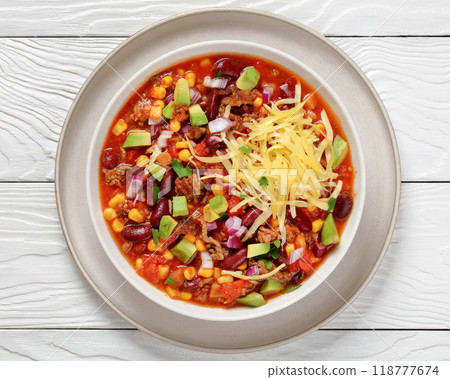 taco soup with kidney bean, corn, ground beef taco soup with kidney bean, corn, ground beef 118777674