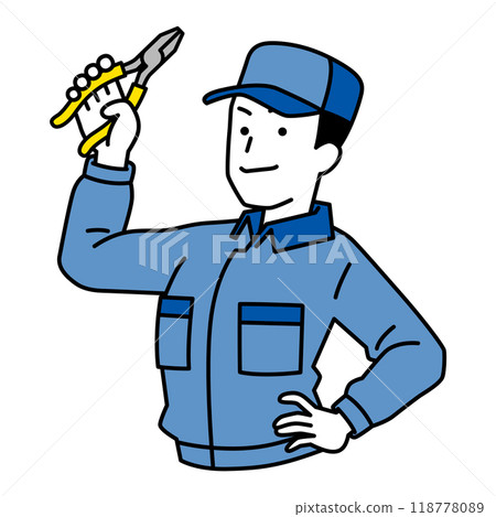 一個穿著工作服工作服的男人拿著鉗子 118778089