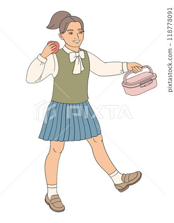 elementary school girl with lunchbox 118778091