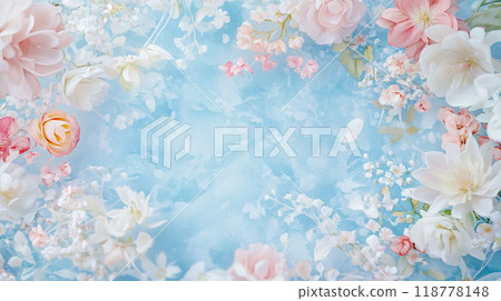 淡色花朵製成的優雅花束框架 118778148