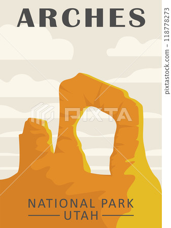 Arches national park outdoor adventure poster. Utah landscape illustration. Monument Valley, Arizona. Arches national park outdoor adventure poster. Utah landscape illustration. Monument Valley, Arizona. 118778273