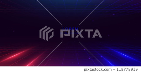 Stage neon red and dark blue light on dark background with lighting effect. Futuristic technology concept. 118778919