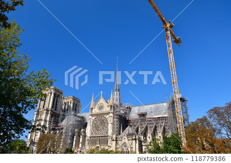 Paris, France. Notre Dame Cathedral under reconstruction on September 15, 2024. Paris, France. Notre Dame Cathedral under reconstruction on September 15, 2024. 118779386