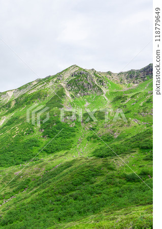 登上位於岐阜縣的日本百座名山之一的笠岳，從車子平仰望笠神道支脈 118779649
