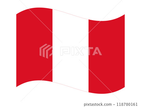 Wavy flag of Peru, isolated on transparent background. Flag of the Republic of Peru. Vector illustration 118780161