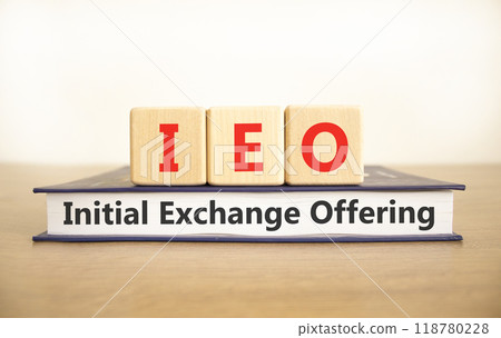 IEO initial exchange offering symbol. Concept words IEO initial exchange offering on beautiful wooden blocks. Beautiful white background. Business IEO initial exchange offering concept. Copy space. 118780228