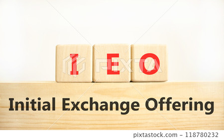 IEO initial exchange offering symbol. Concept words IEO initial exchange offering on beautiful wooden blocks. Beautiful white background. Business IEO initial exchange offering concept. Copy space. IEO initial exchange offering symbol. Concept words IEO initial exchange offering on beautiful wooden blocks. Beautiful white background. Business IEO initial exchange offering concept. Copy space. 118780232