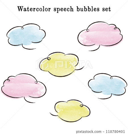Colorful cloud-shaped speech bubbles watercolor vector illustration set Colorful cloud-shaped speech bubbles watercolor vector illustration set 118780401
