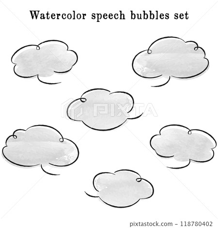 Colorful cloud-shaped speech bubbles watercolor vector illustration set Colorful cloud-shaped speech bubbles watercolor vector illustration set 118780402