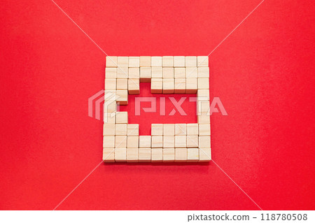 已刪除區塊的左向方形三維紅色背景圖標 118780508