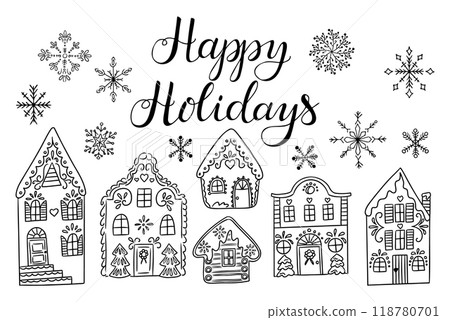 Doodle card with Christmas houses and text 118780701