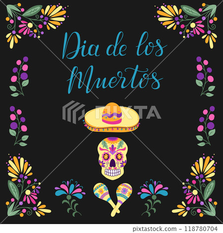 Dia de los Muertos square poster with skull 118780704