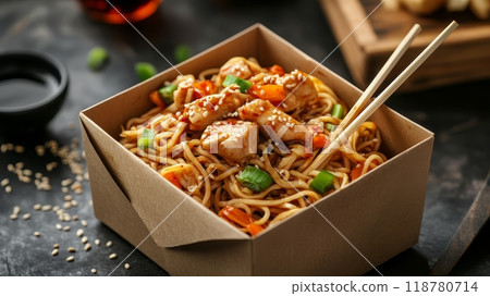 Close up of Delicious noodles with chicken 118780714