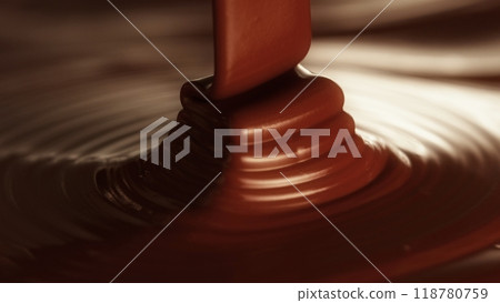 Macro Shot of Pouring Hot Melted Chocolate in Close-up. Macro Shot of Pouring Hot Melted Chocolate in Close-up. 118780759