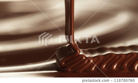 Macro Shot of Pouring Hot Melted Chocolate in Close-up. Macro Shot of Pouring Hot Melted Chocolate in Close-up. 118780760