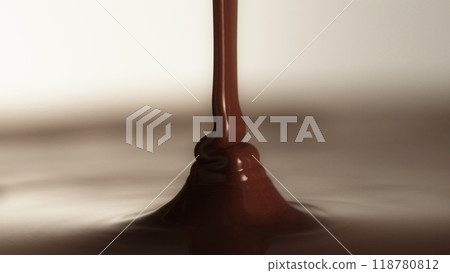 Macro Shot of Pouring Hot Melted Chocolate in Close-up. Macro Shot of Pouring Hot Melted Chocolate in Close-up. 118780812