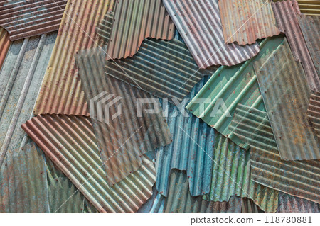 corrugated colorful zinc sheet wall for textured background 118780881