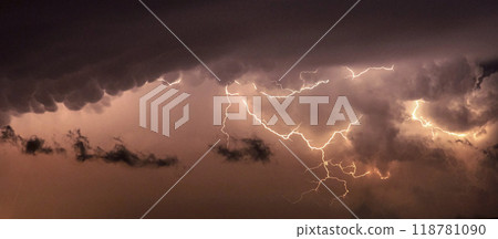 thunderstorm, thunder lightning bolts in the clouds in sky in night thunderstorm, thunder lightning bolts in the clouds in sky in night 118781090