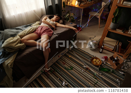 Woman having nausea after booze Woman having nausea after booze 118781438