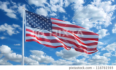 American Flag Waving Against Clear Blue Sky_3 - the iconic American flag waving gracefully against a clear blue sky American Flag Waving Against Clear Blue Sky_3 - the iconic American flag waving gracefully against a clear blue sky 118781593