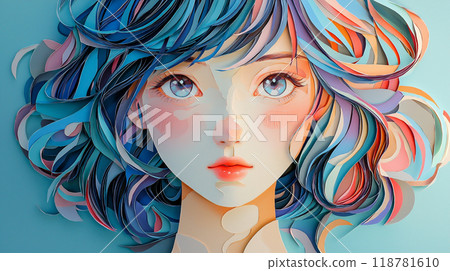 用紙藝繪製的年輕女子的插圖 118781610