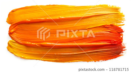 Bold Yellow and Orange Brush Strokes on White Canvas. Oil Painte. Bold Yellow and Orange Brush Strokes on White Canvas. Oil Painte. 118781715