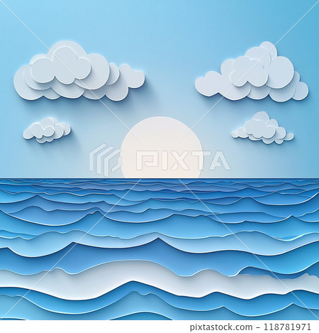 Paper craft sun and sea art 118781971