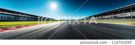 Clear blue sky and motorsports race track 118782095