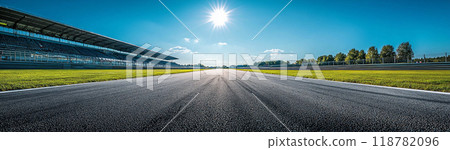 Clear blue sky and motorsports race track 118782096