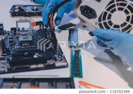 Electronics technician, electronic engineering electronic repair, electronics measuring and testing, repair and maintenance concepts. 118782366
