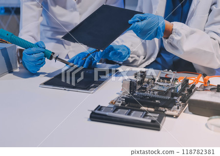 Electronics technician, electronic engineering electronic repair, electronics measuring and testing, repair and maintenance concepts. 118782381